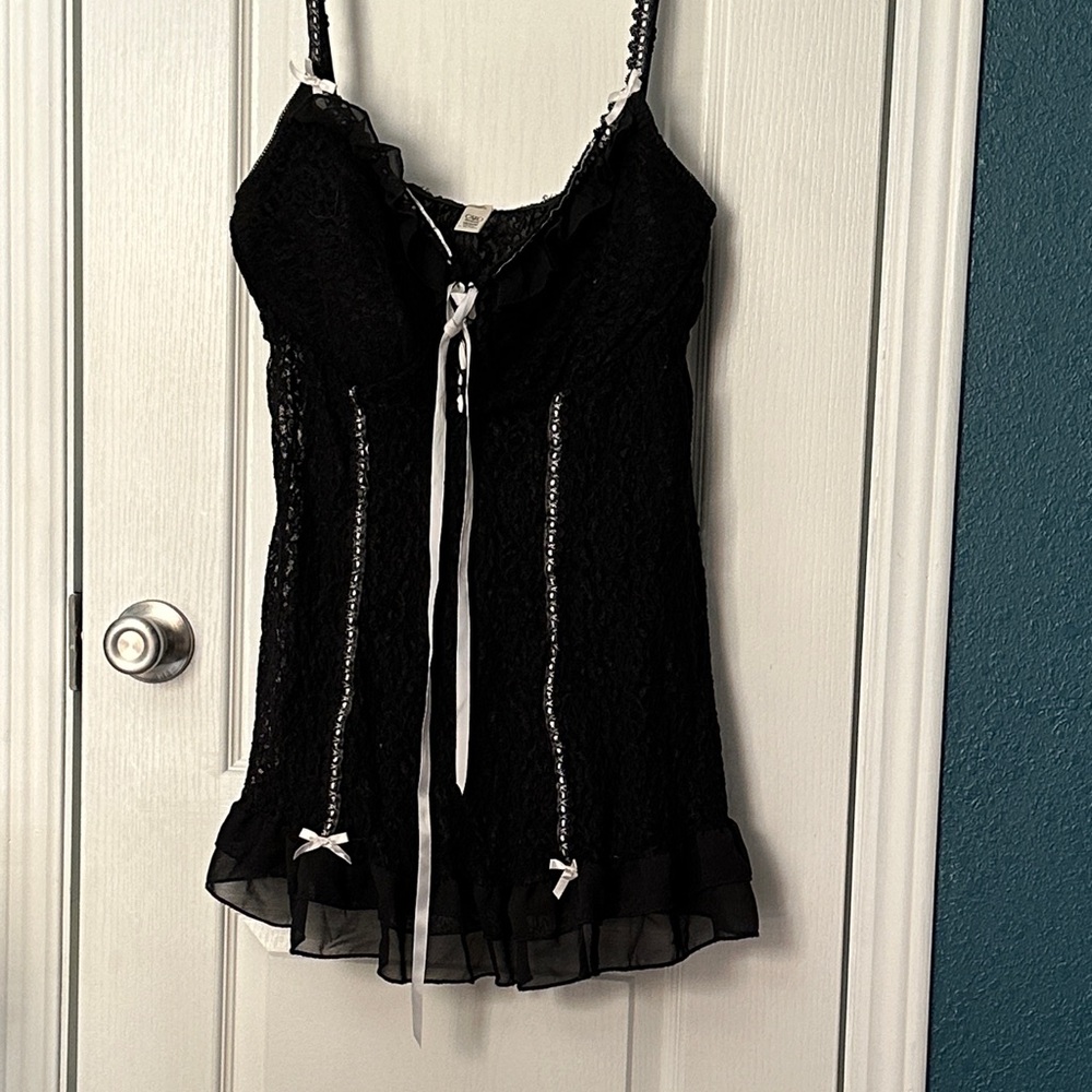 ☑️ Cato- Black Lace Lingerie with White Trim